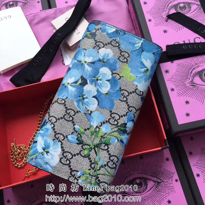 GUCCI古馳 歐洲正品原單 padlock系列 最新二折款 爆款鏈條皮夾 453506 藍花紅皮 WTG1190